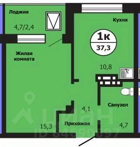 1-комн.кв., 37,2 м², 3/19 этаж