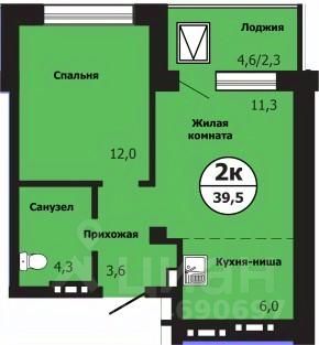 2-комн.кв., 39,1 м², 3/19 этаж