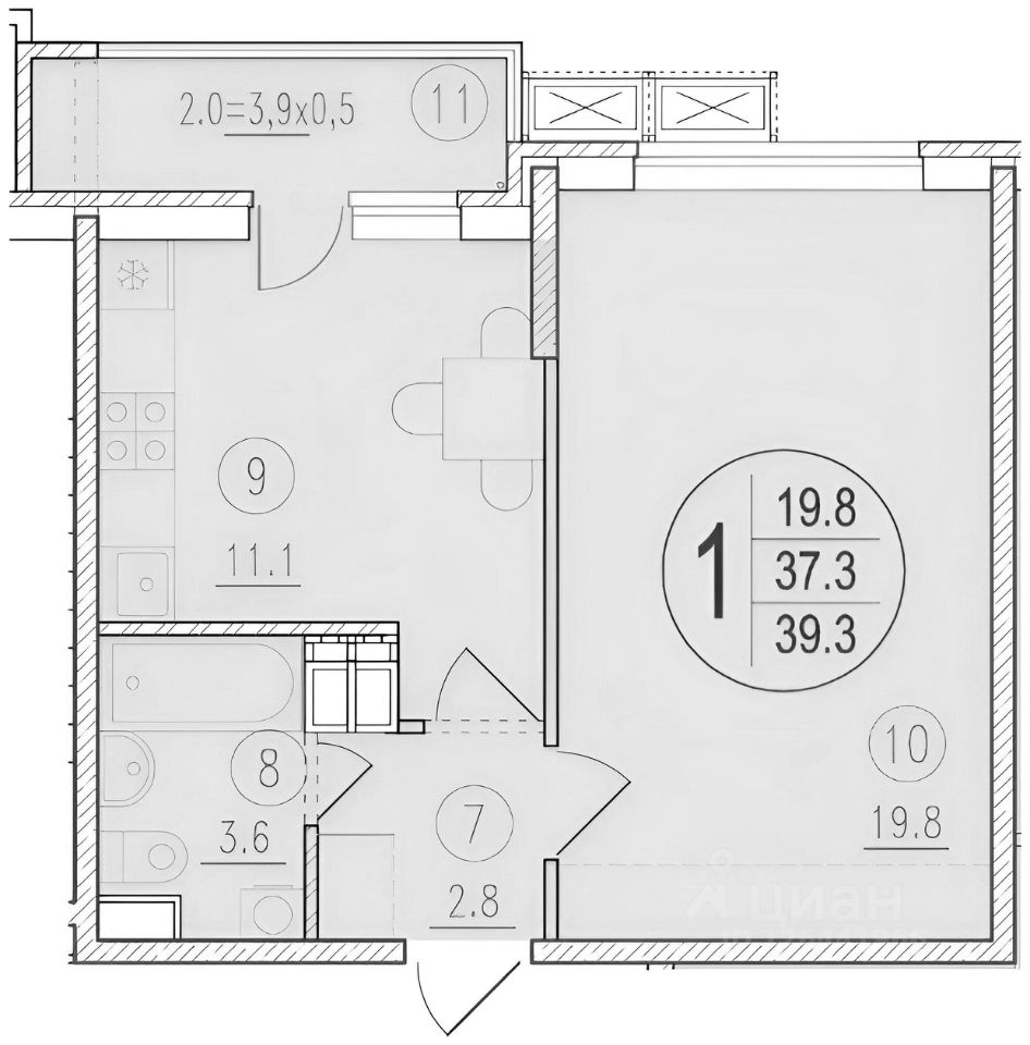 Планировка этой квартиры по данным Циан