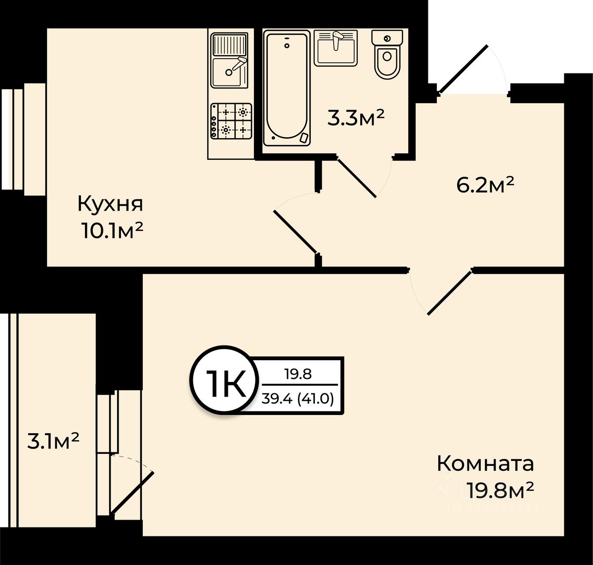 1-комн.кв., 41 м², 5/6 этаж