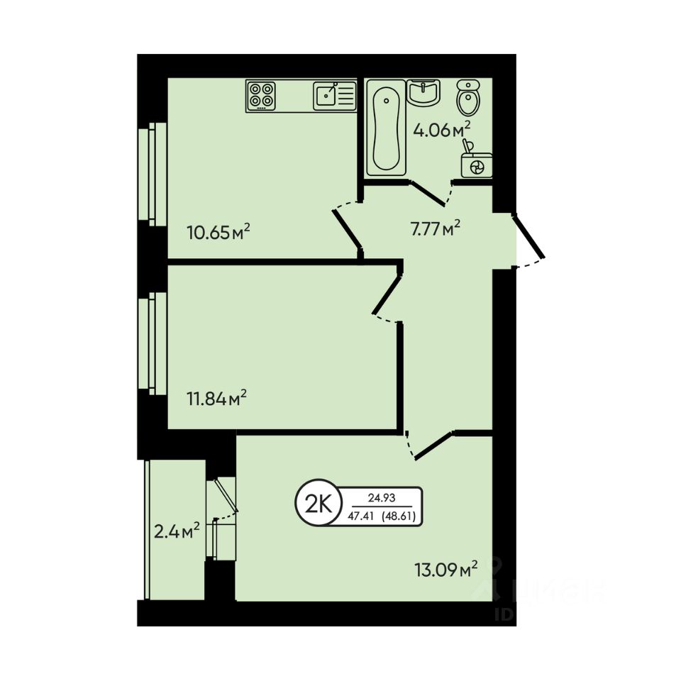 2-комн.кв., 48,6 м², 4/5 этаж