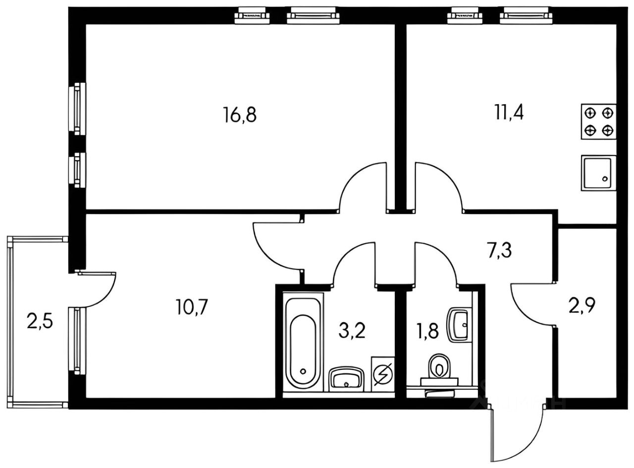Планировка этой квартиры по данным Циан
