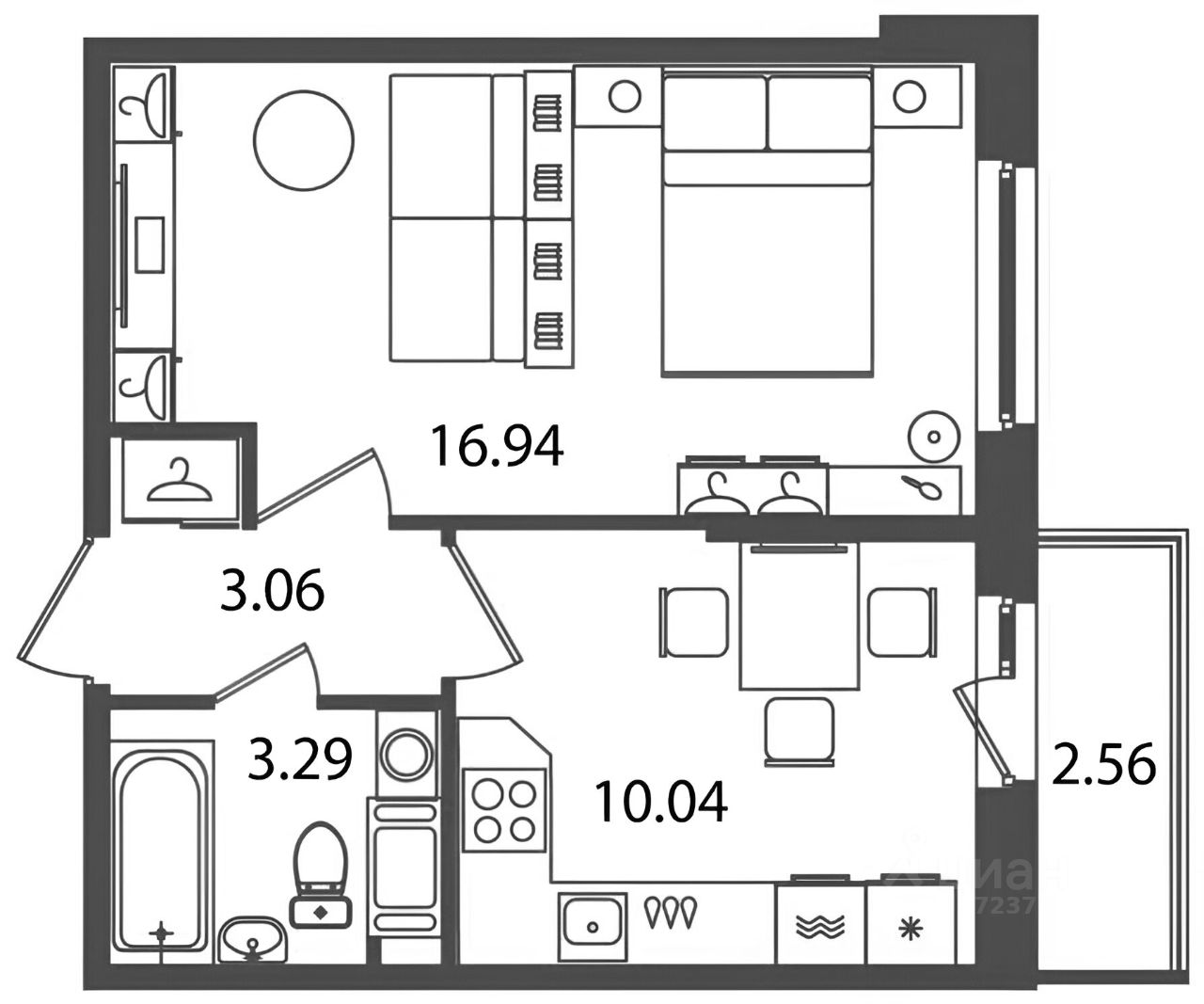 Планировка этой квартиры по данным Циан