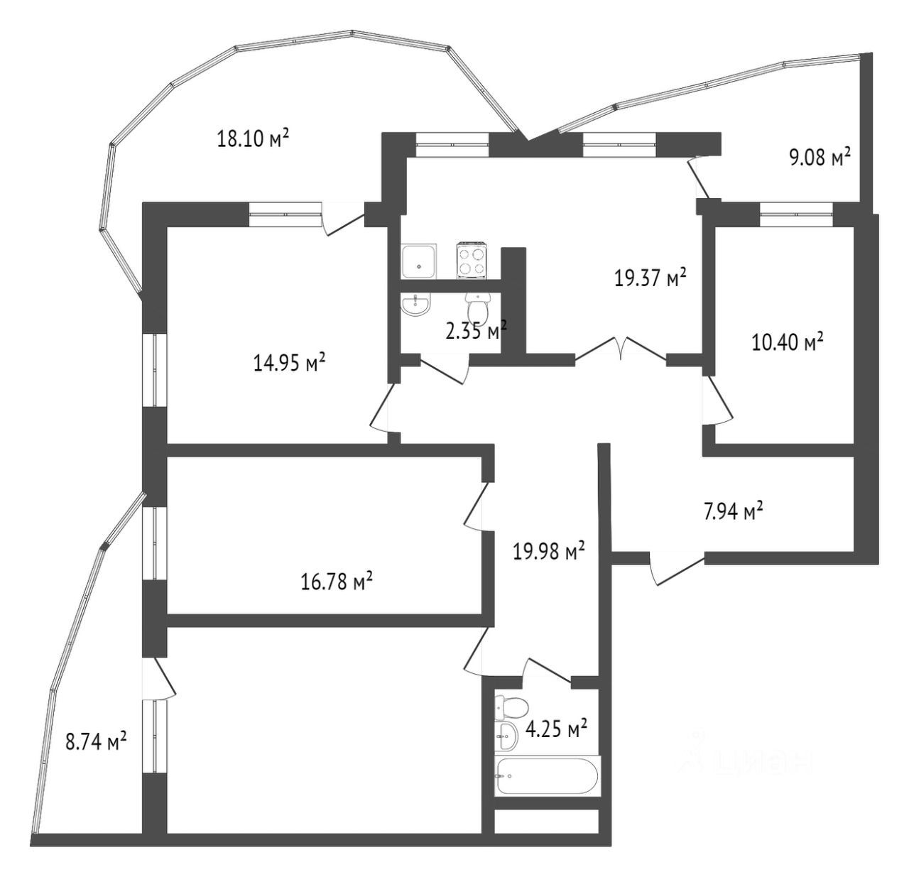 Планировка этой квартиры по данным Циан