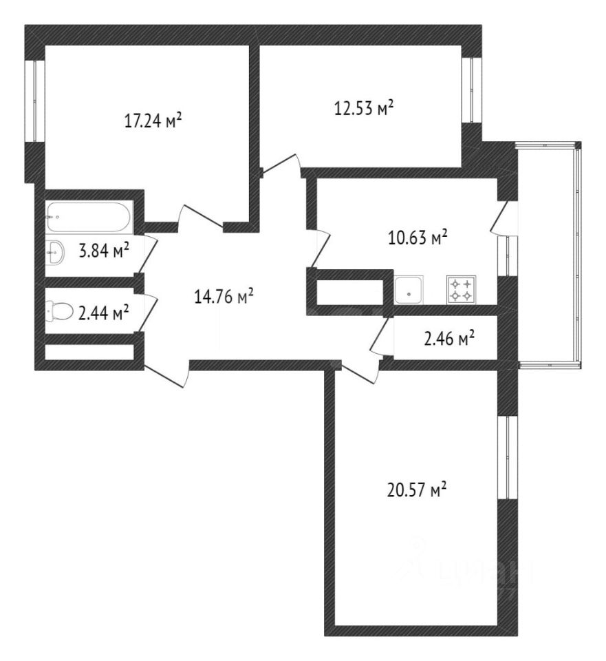 Планировка этой квартиры по данным Циан