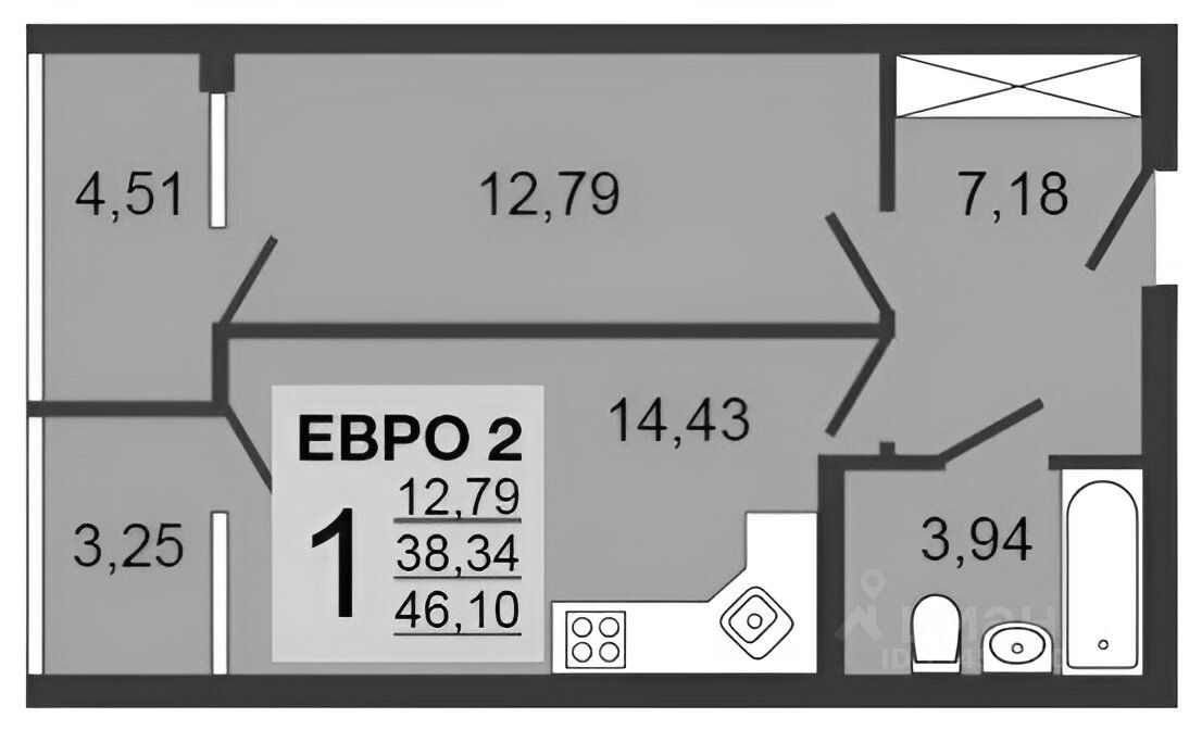 Планировка этой квартиры по данным Циан