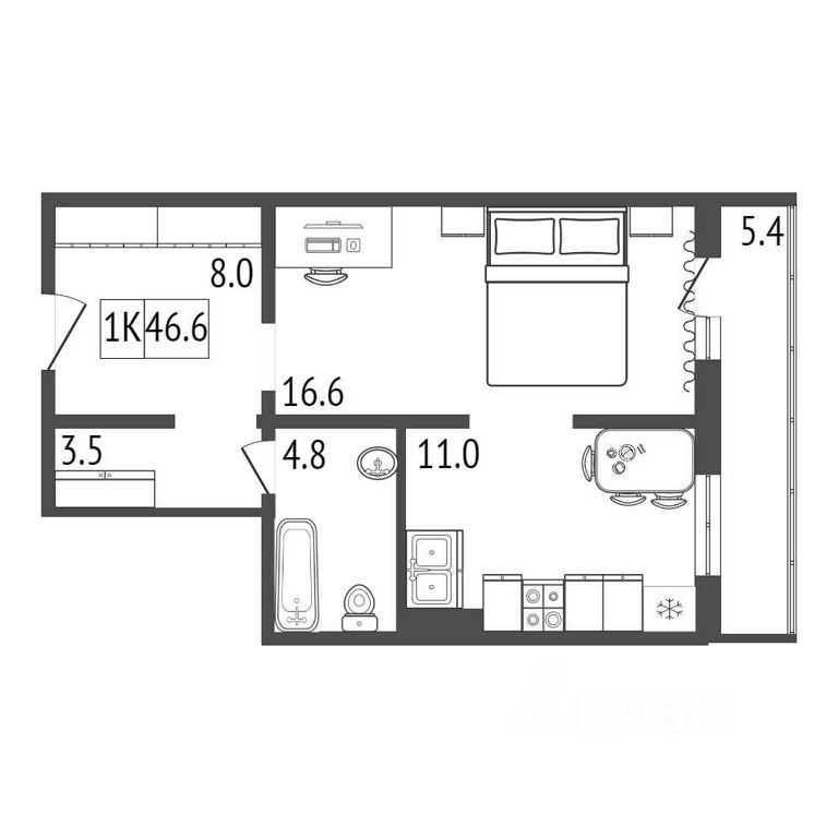 Планировка этой квартиры по данным Циан