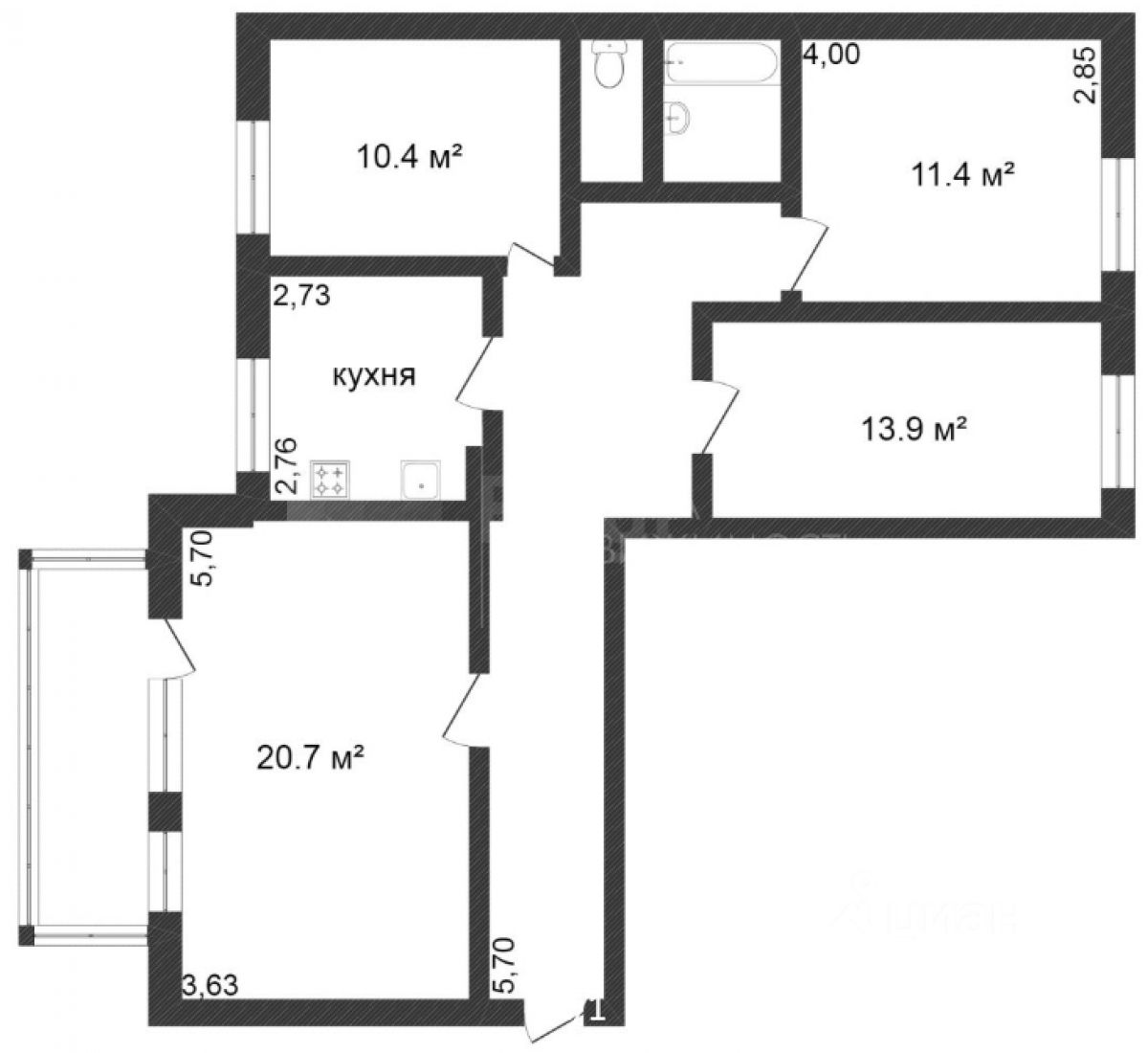 Планировка этой квартиры по данным Циан