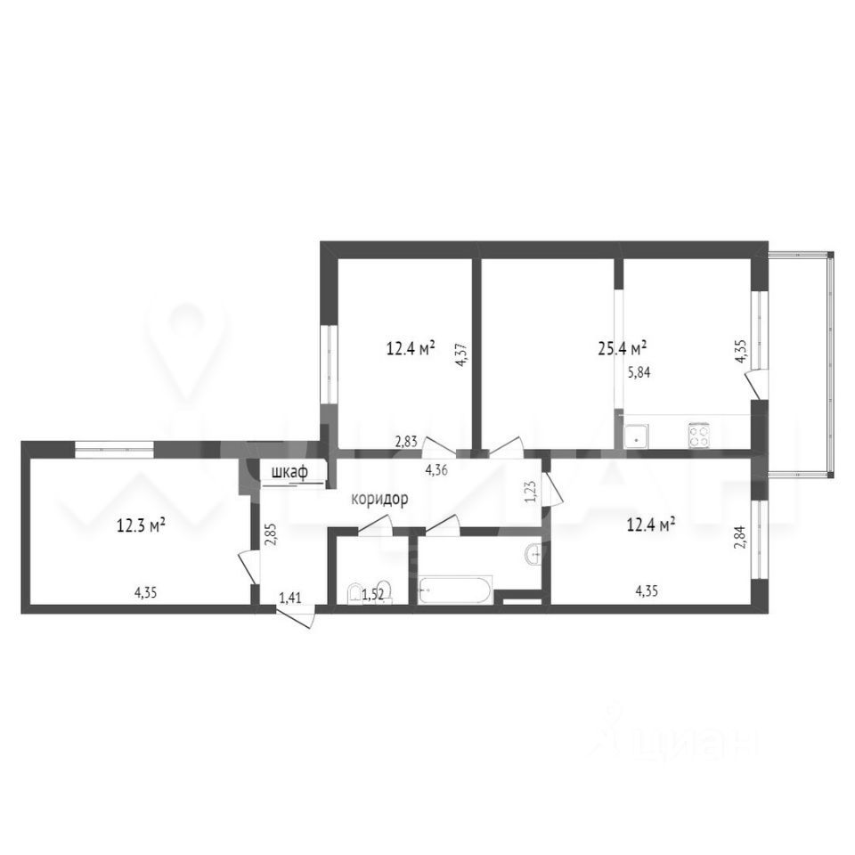 Планировка этой квартиры по данным Циан