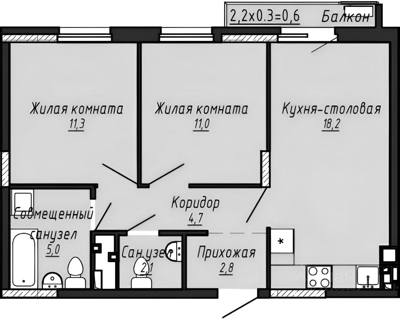 Планировка этой квартиры по данным Циан