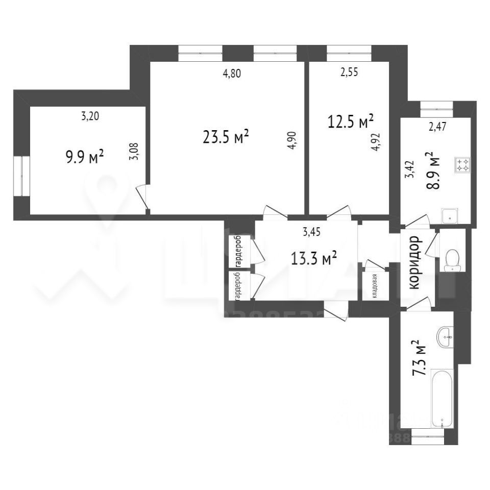 Планировка этой квартиры по данным Циан