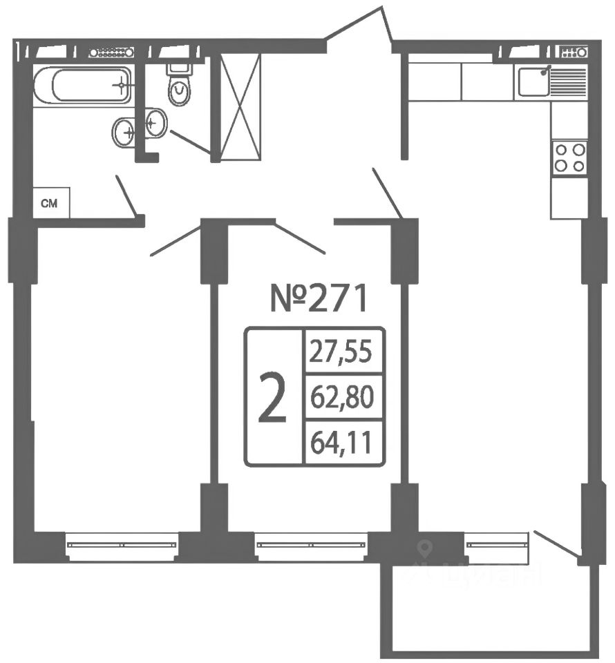 Планировка этой квартиры по данным Циан