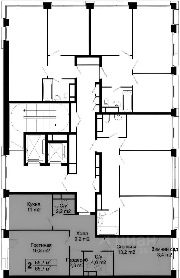Планировка этой квартиры по данным Циан