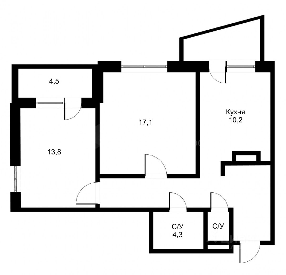 Планировка этой квартиры по данным Циан