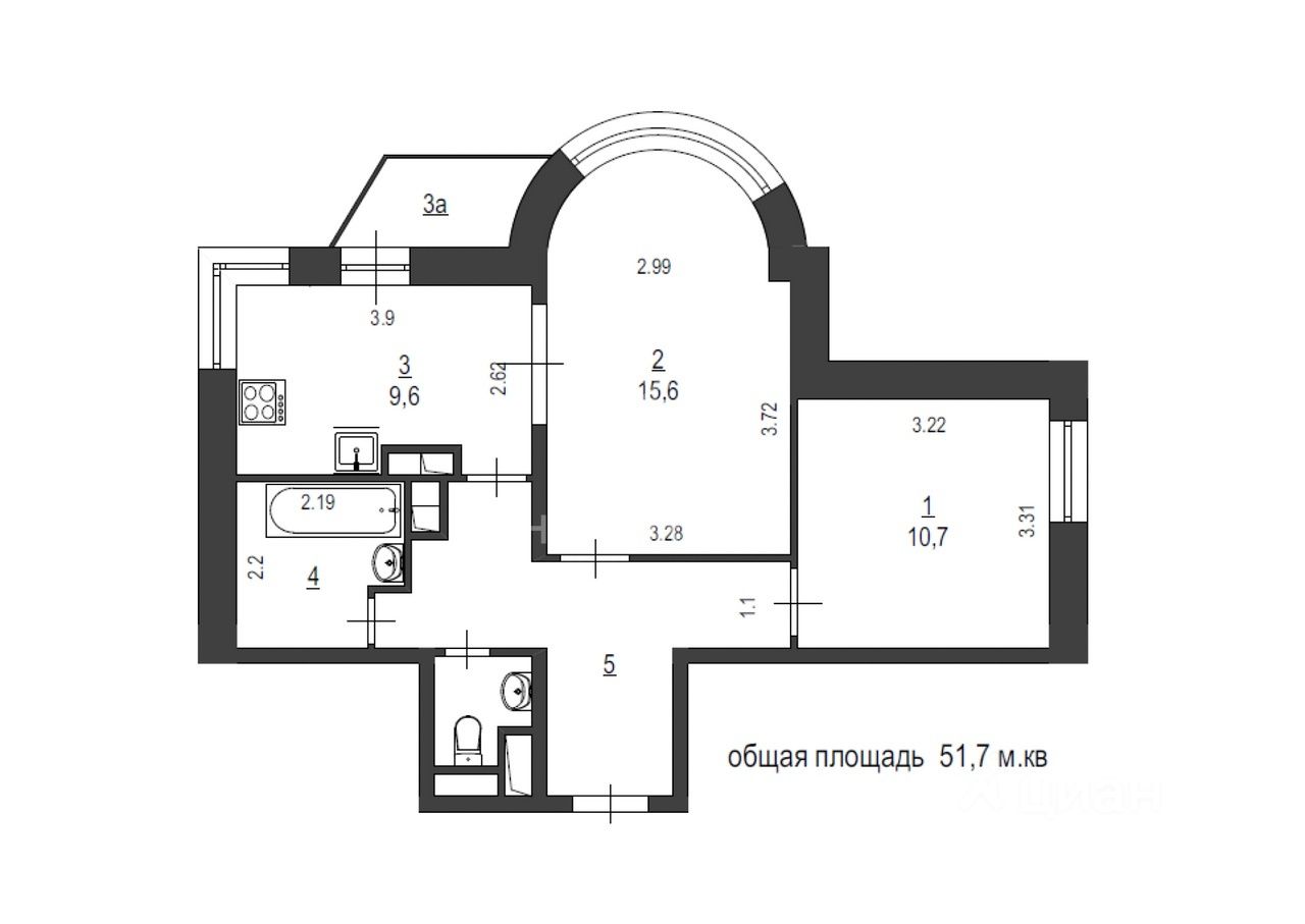 Планировка этой квартиры по данным Циан