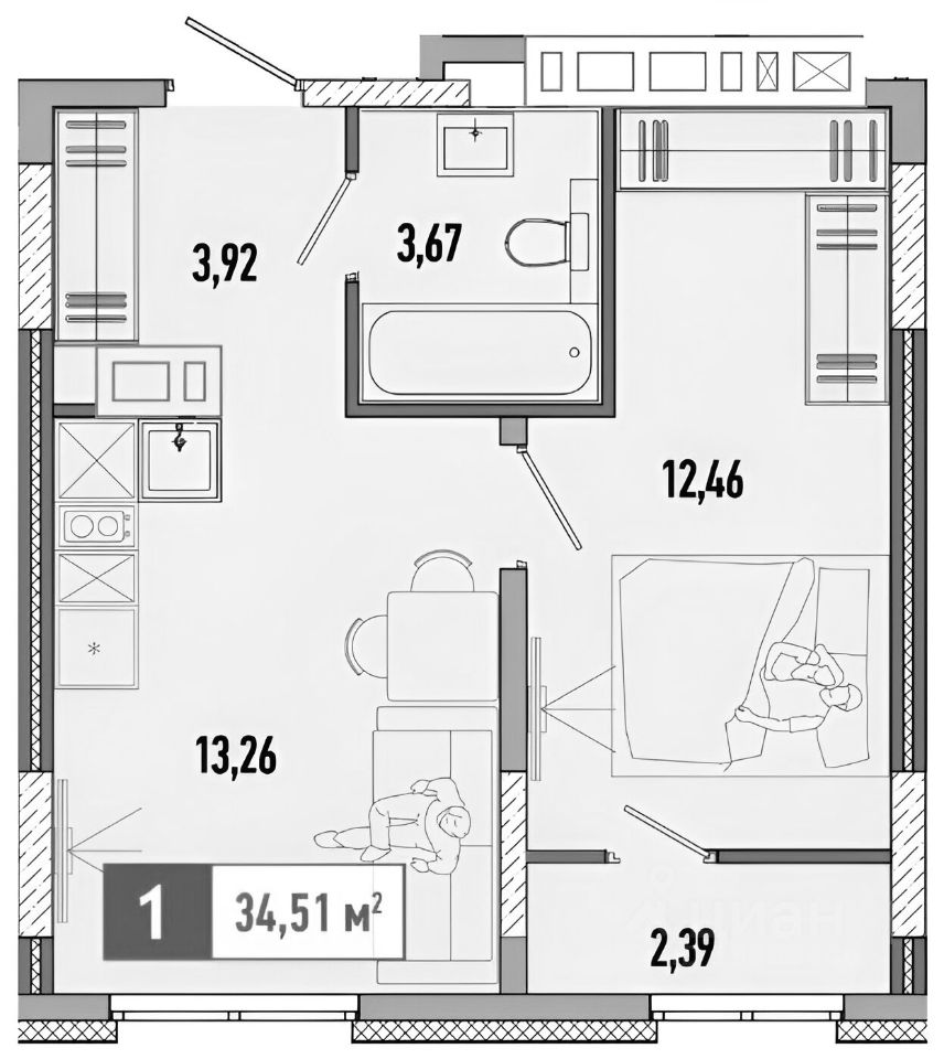 Планировка этой квартиры по данным Циан