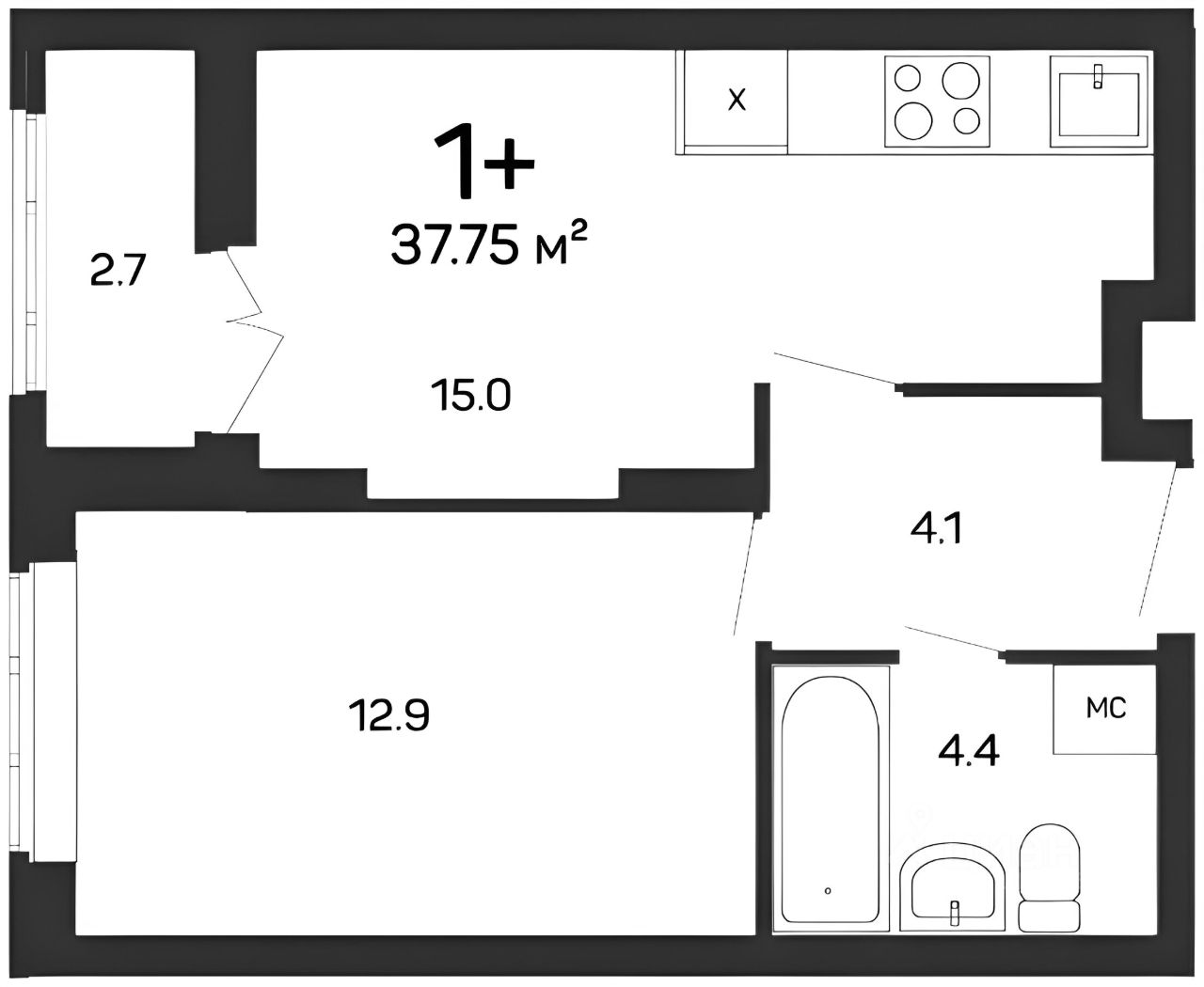 Планировка этой квартиры по данным Циан