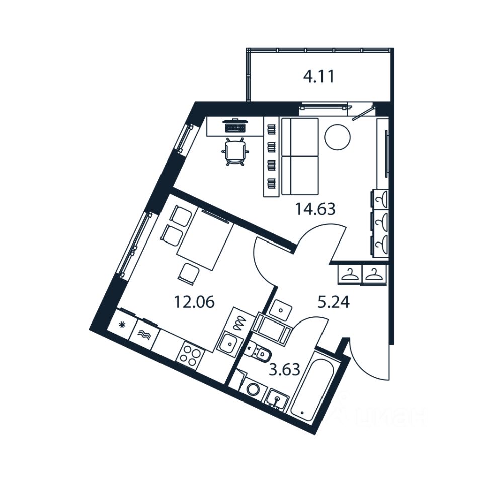 1-комн.кв., 35 м², 6/12 этаж