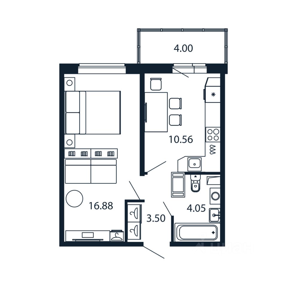 1-комн.кв., 34,5 м², 8/12 этаж