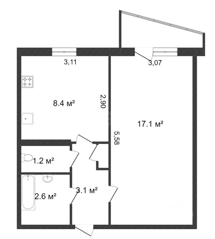 Планировка этой квартиры по данным Циан