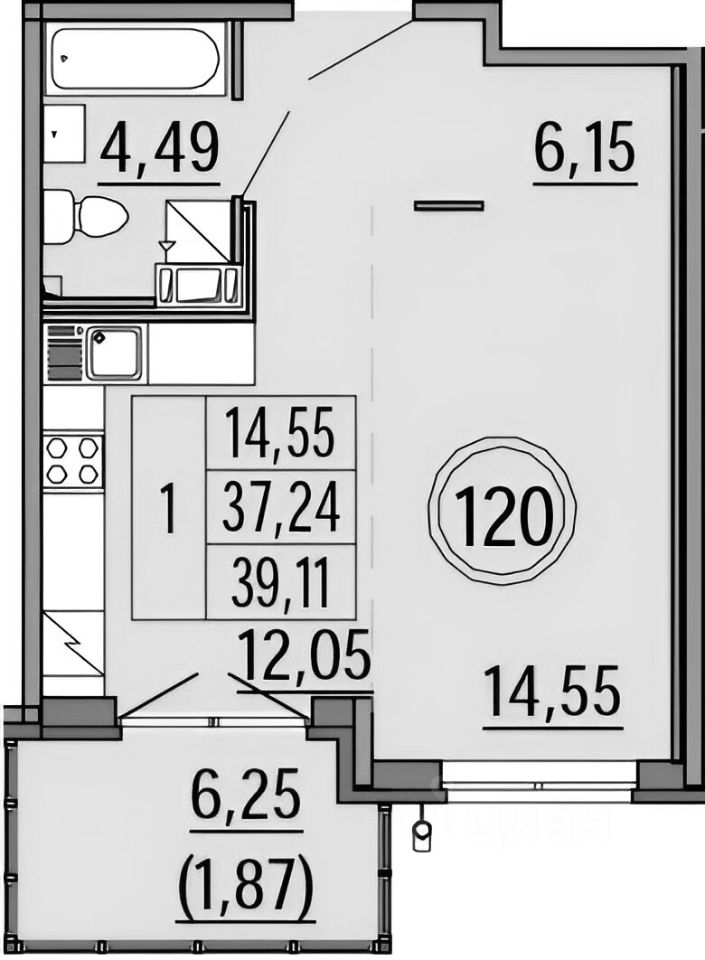 Планировка этой квартиры по данным Циан