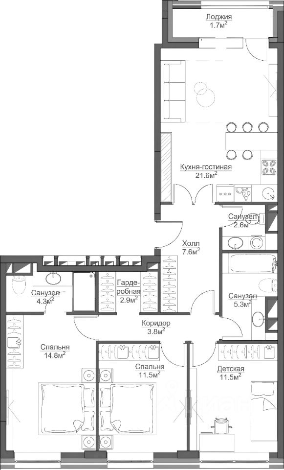 Планировка этой квартиры по данным Циан
