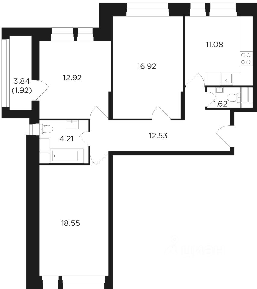 Планировка этой квартиры по данным Циан