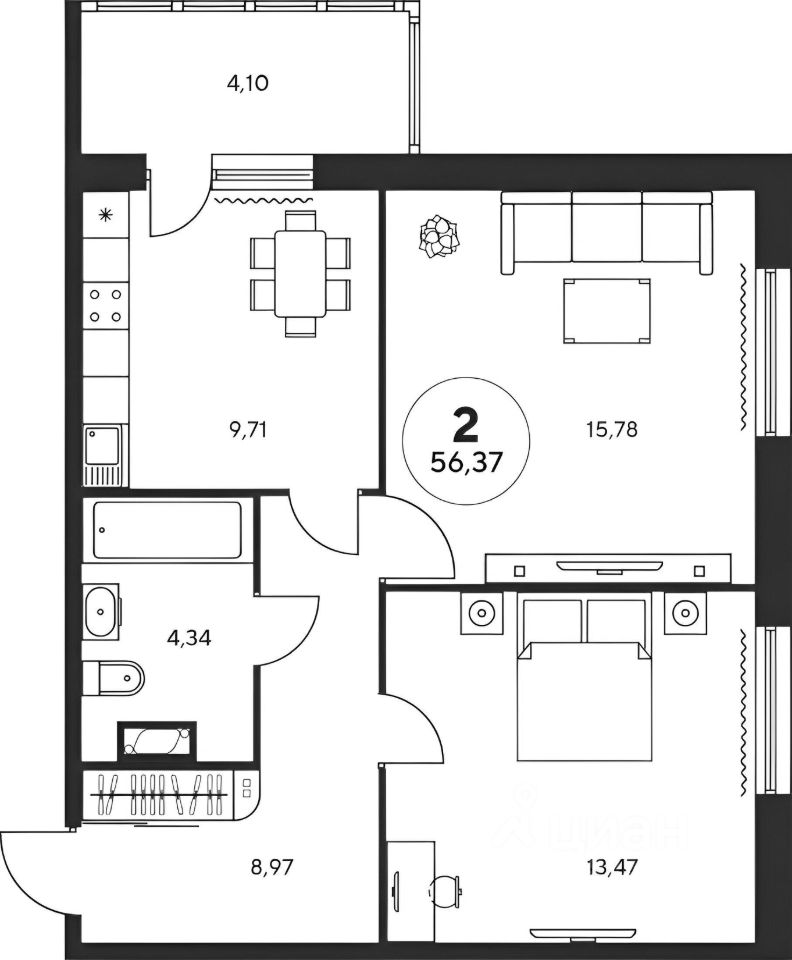 Планировка этой квартиры по данным Циан