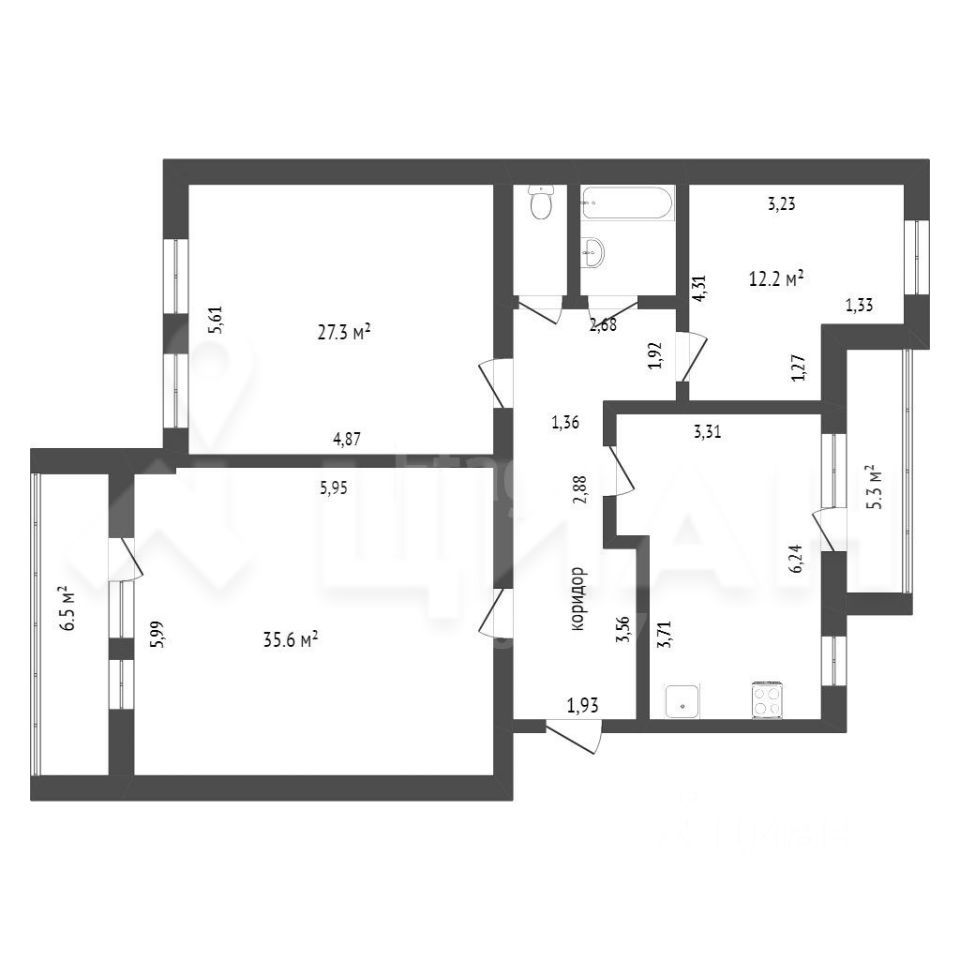 Планировка этой квартиры по данным Циан
