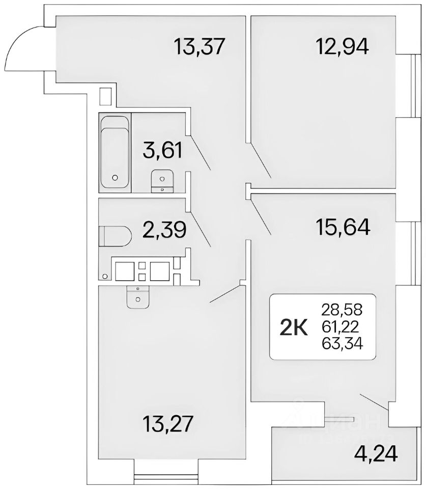 Планировка этой квартиры по данным Циан