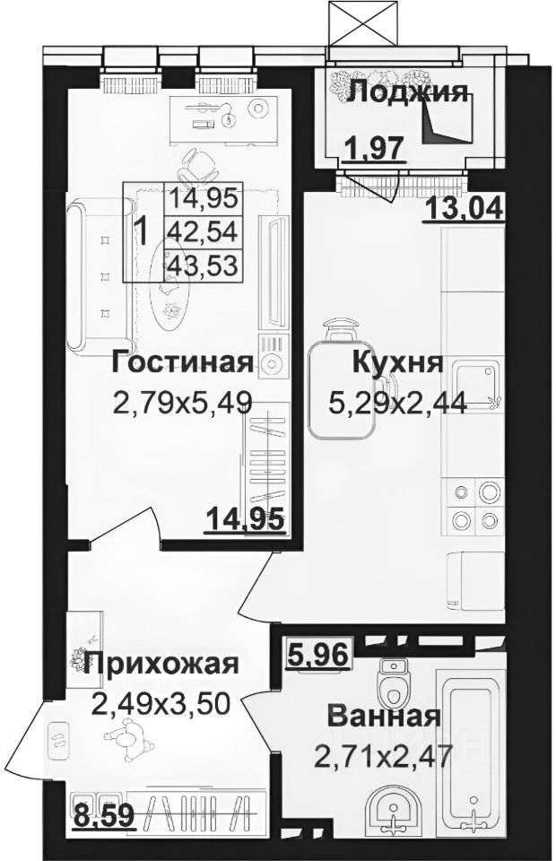 Планировка этой квартиры по данным Циан