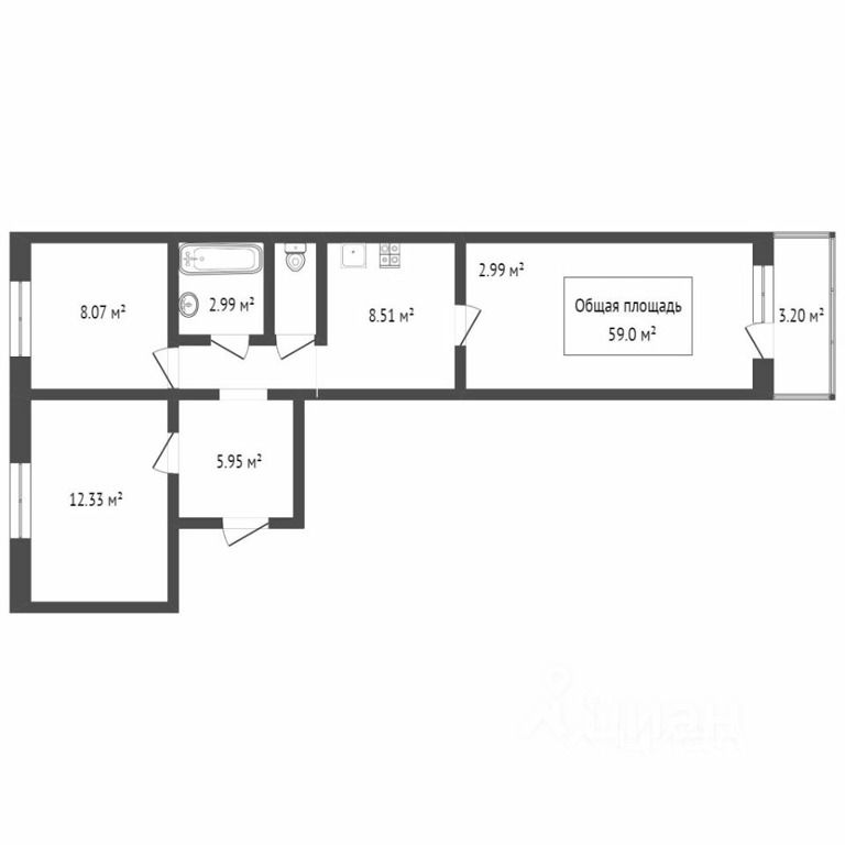 Планировка этой квартиры по данным Циан