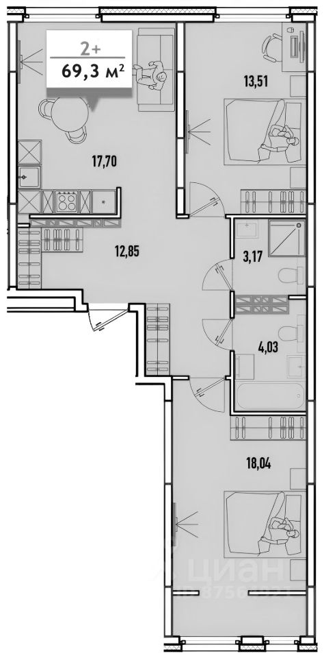 Планировка этой квартиры по данным Циан