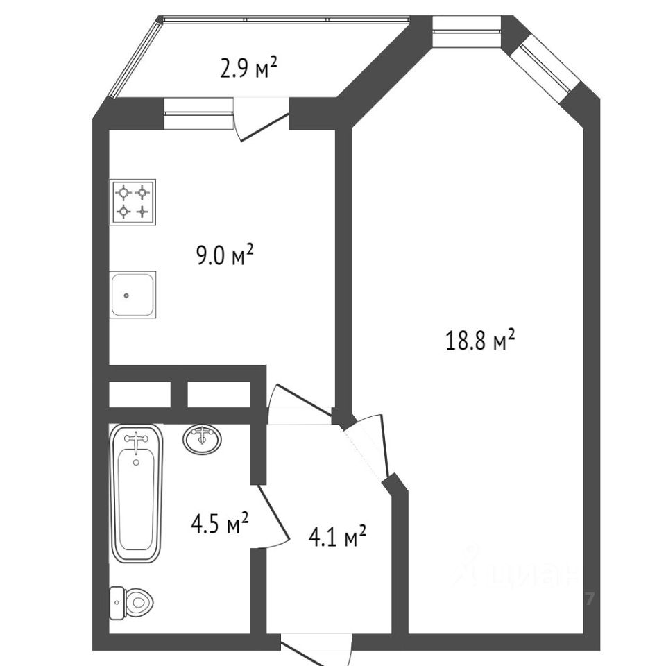 Планировка этой квартиры по данным Циан