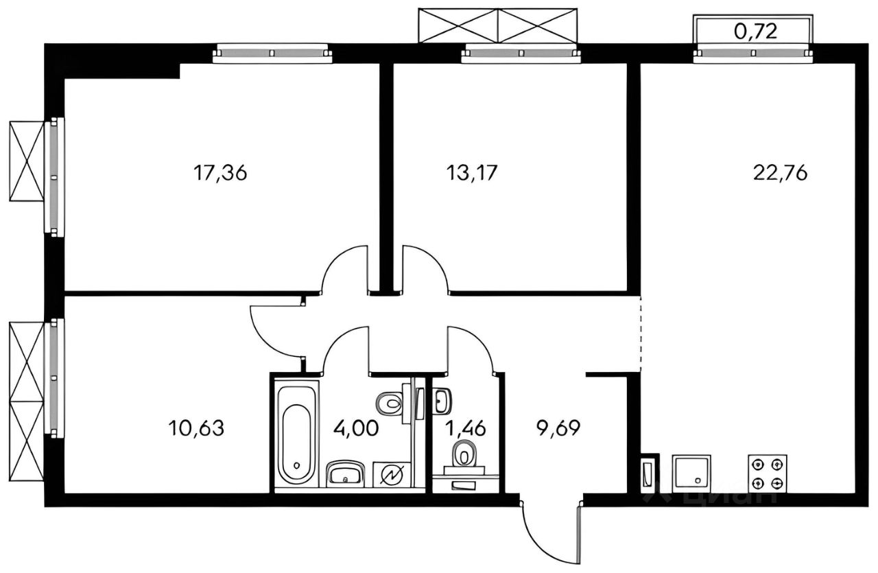 Планировка этой квартиры по данным Циан