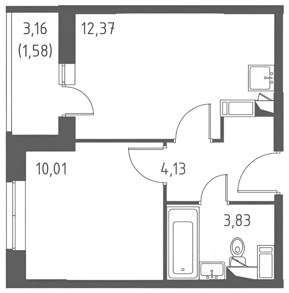 Планировка этой квартиры по данным Циан