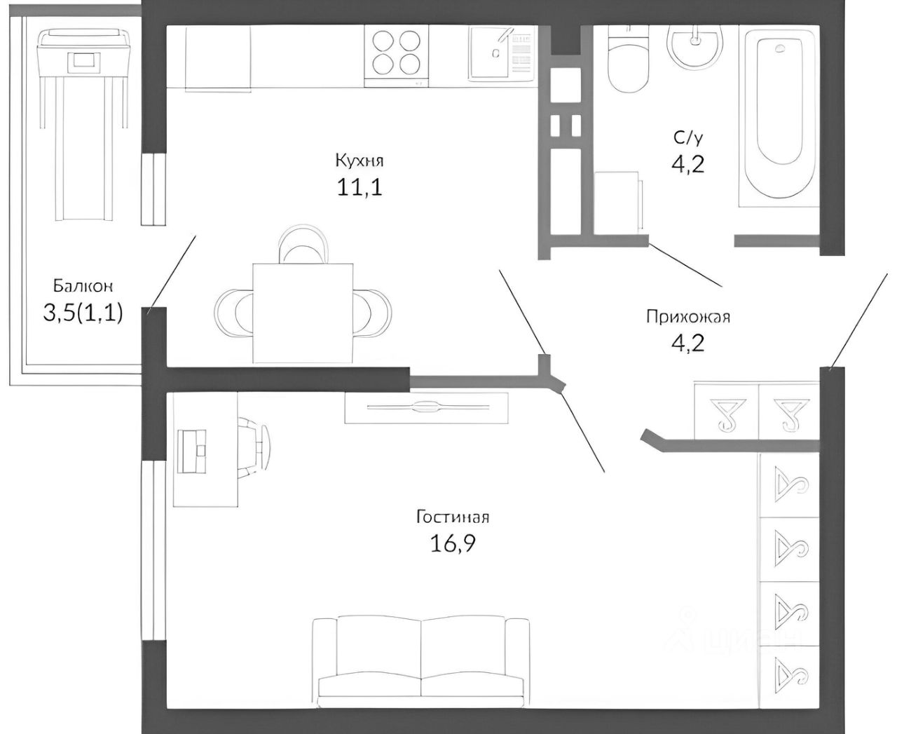 Планировка этой квартиры по данным Циан