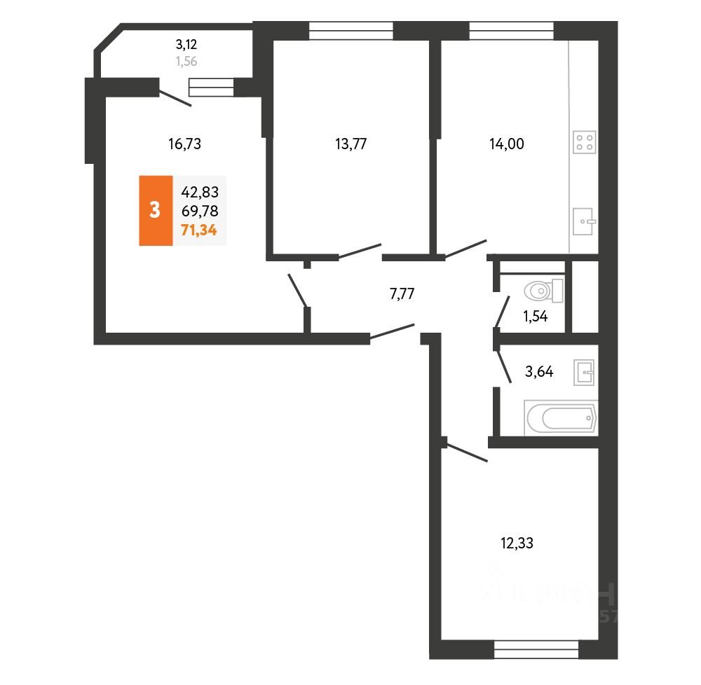 Планировка этой квартиры по данным Циан