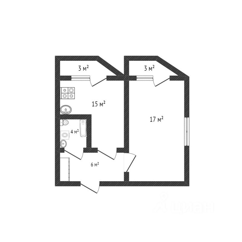 Планировка этой квартиры по данным Циан