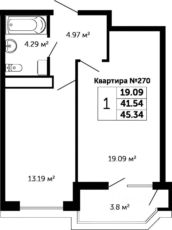 Планировка этой квартиры по данным Циан