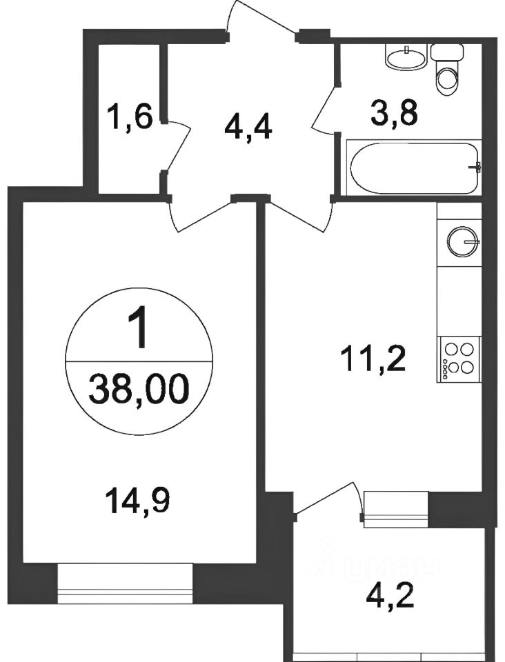 Планировка этой квартиры по данным Циан