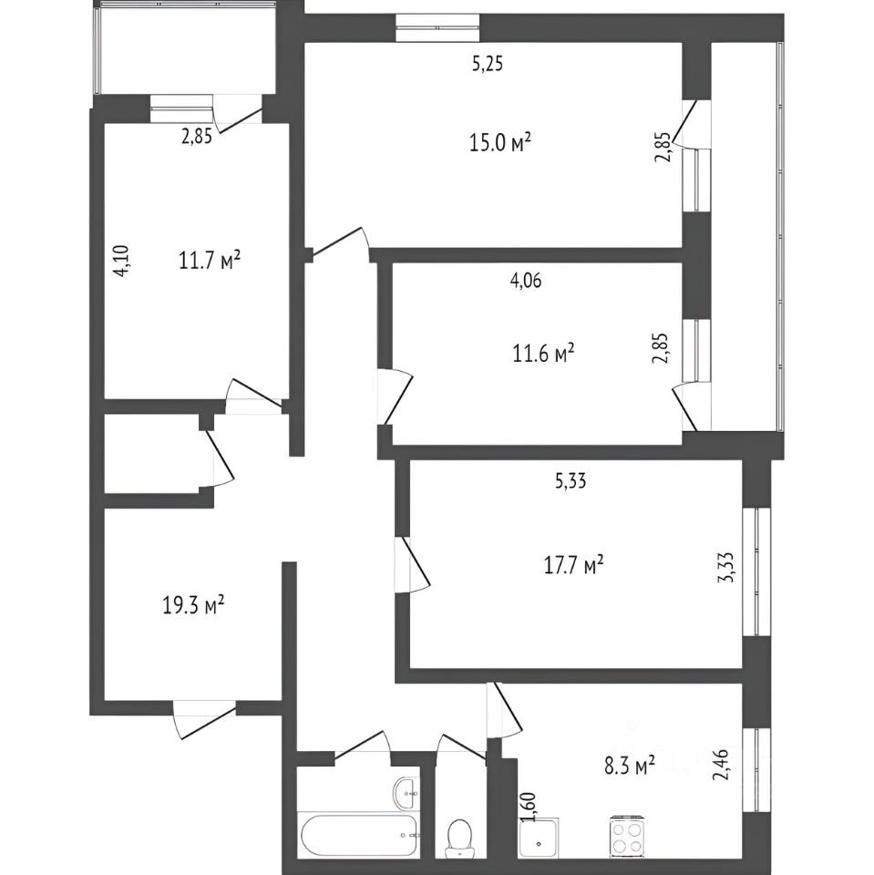 Планировка этой квартиры по данным Циан