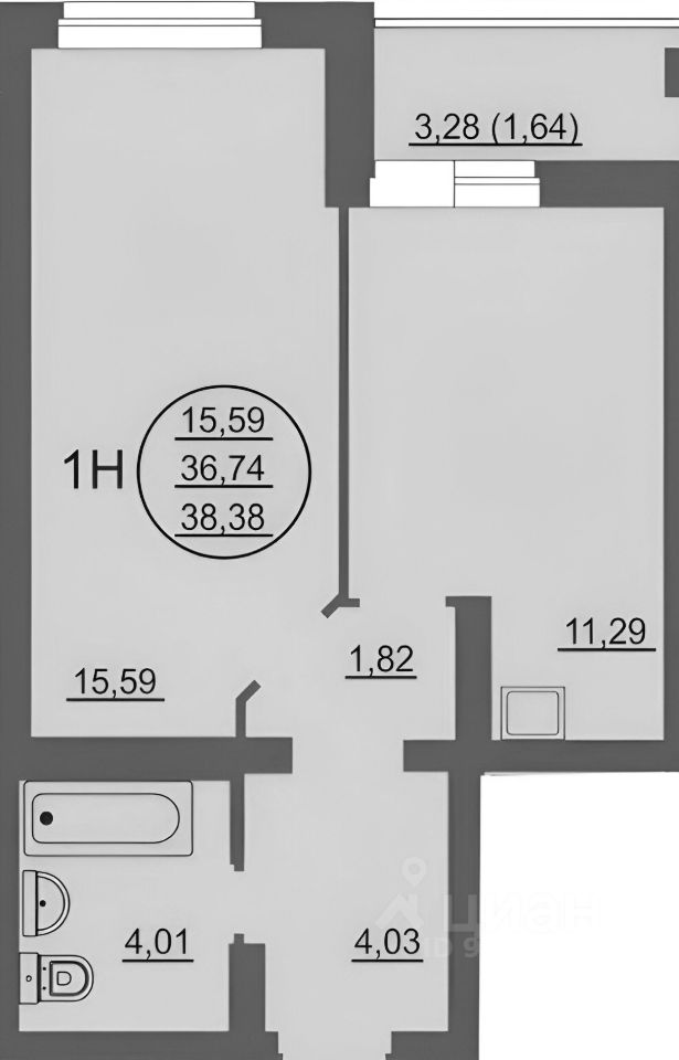 Планировка этой квартиры по данным Циан