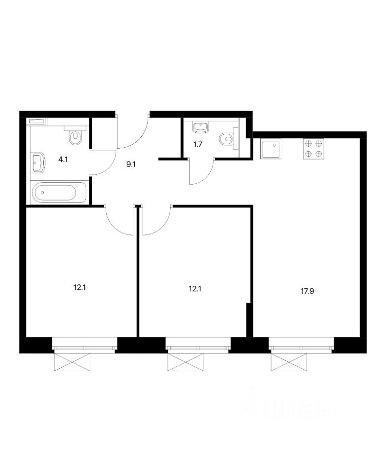 Планировка этой квартиры по данным Циан