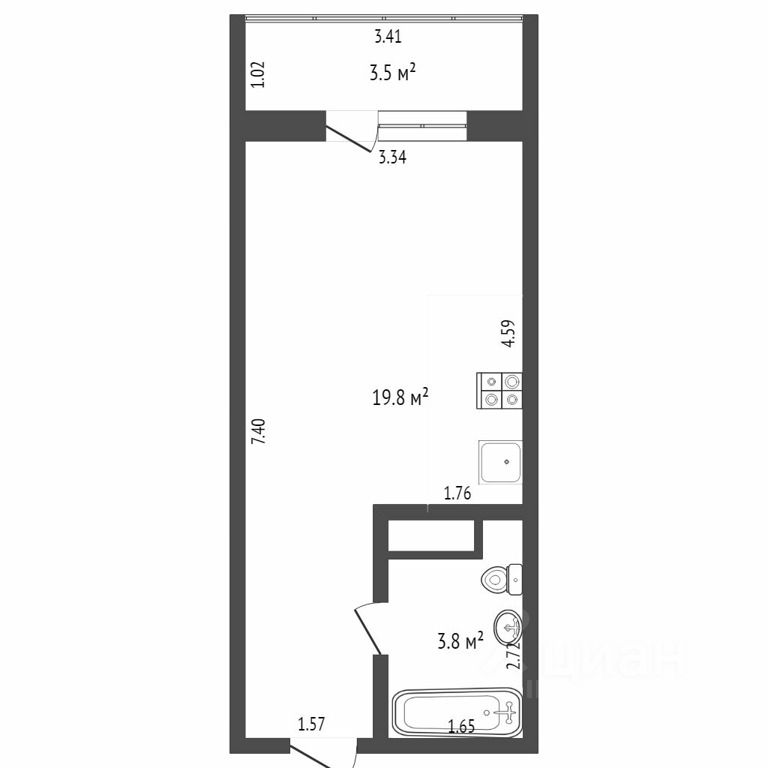 Планировка этой квартиры по данным Циан