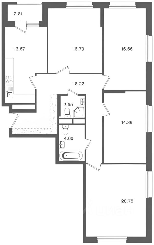 Планировка этой квартиры по данным Циан