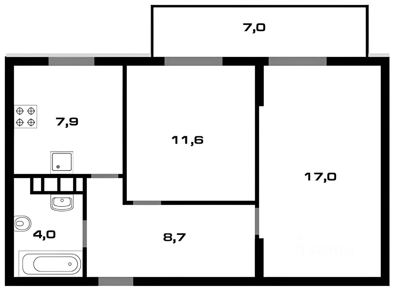 Планировка этой квартиры по данным Циан