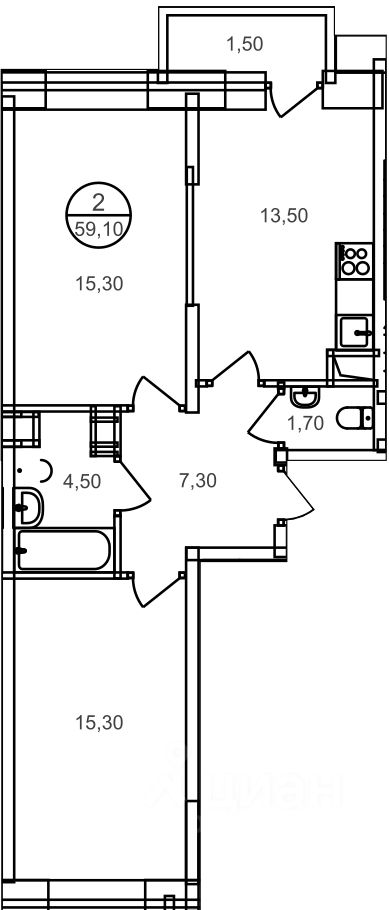 Планировка этой квартиры по данным Циан