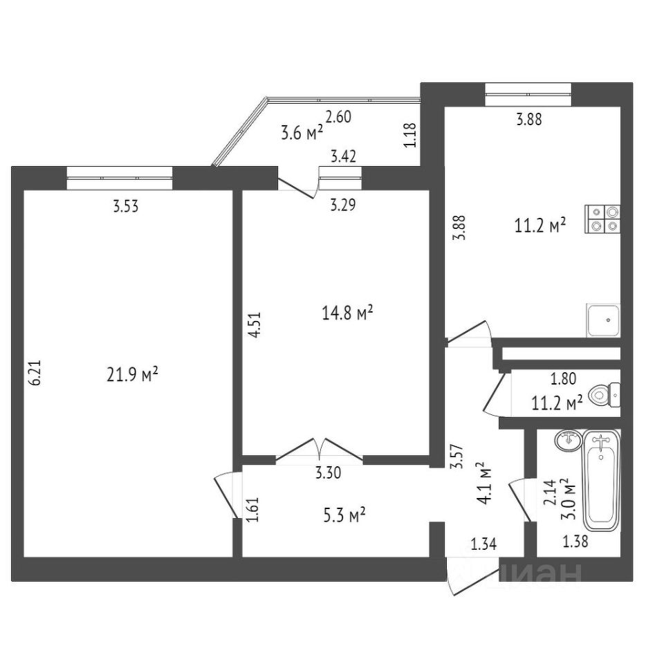 Планировка этой квартиры по данным Циан