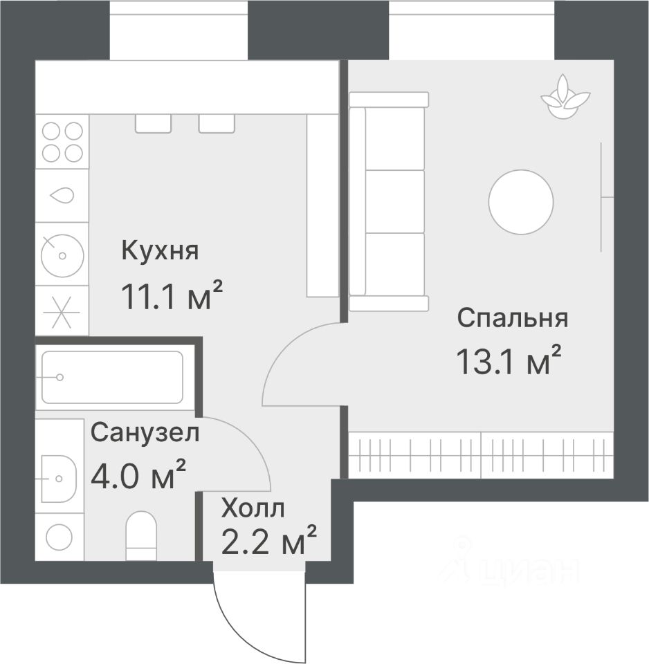 2-комн.кв., 30,4 м², 3/14 этаж